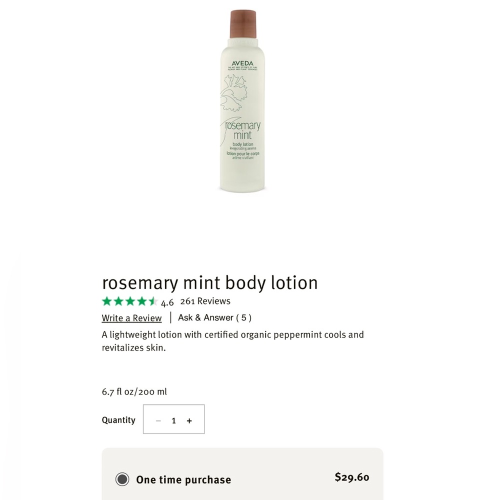 New AVEDA rosemary mint body lotion 200ml/6.7oz